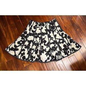 CAbi Women’s Skirt Size 8 Flare Boho Embroidered Stitch Black White 937